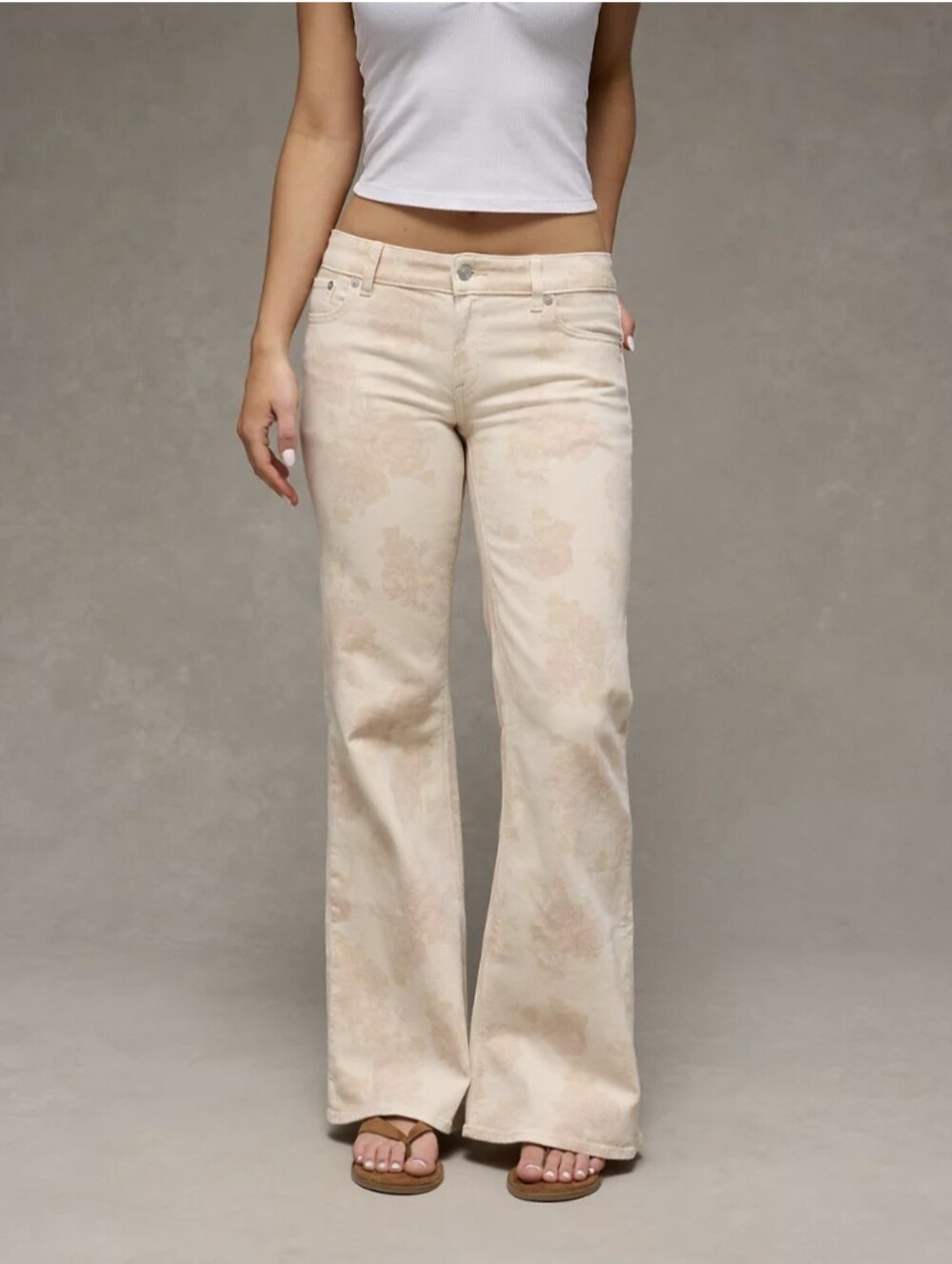 AE Stretch Low-rise Floral Print Flare Jeans - Size 14 Regular